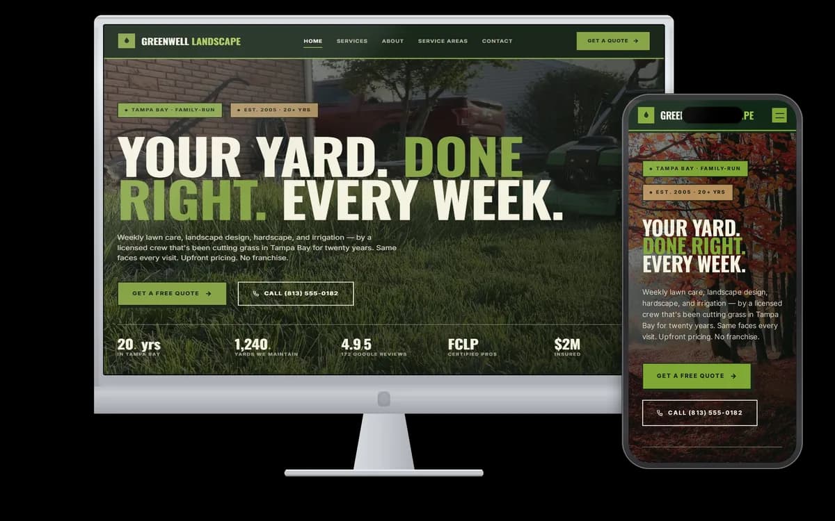 Greenwell Landscape — Landscaping demo site on desktop and mobile