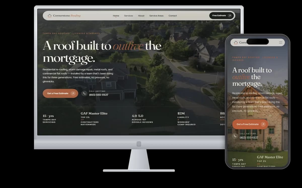 Cornerstone Roofing Co. — Roofing demo site on desktop and mobile