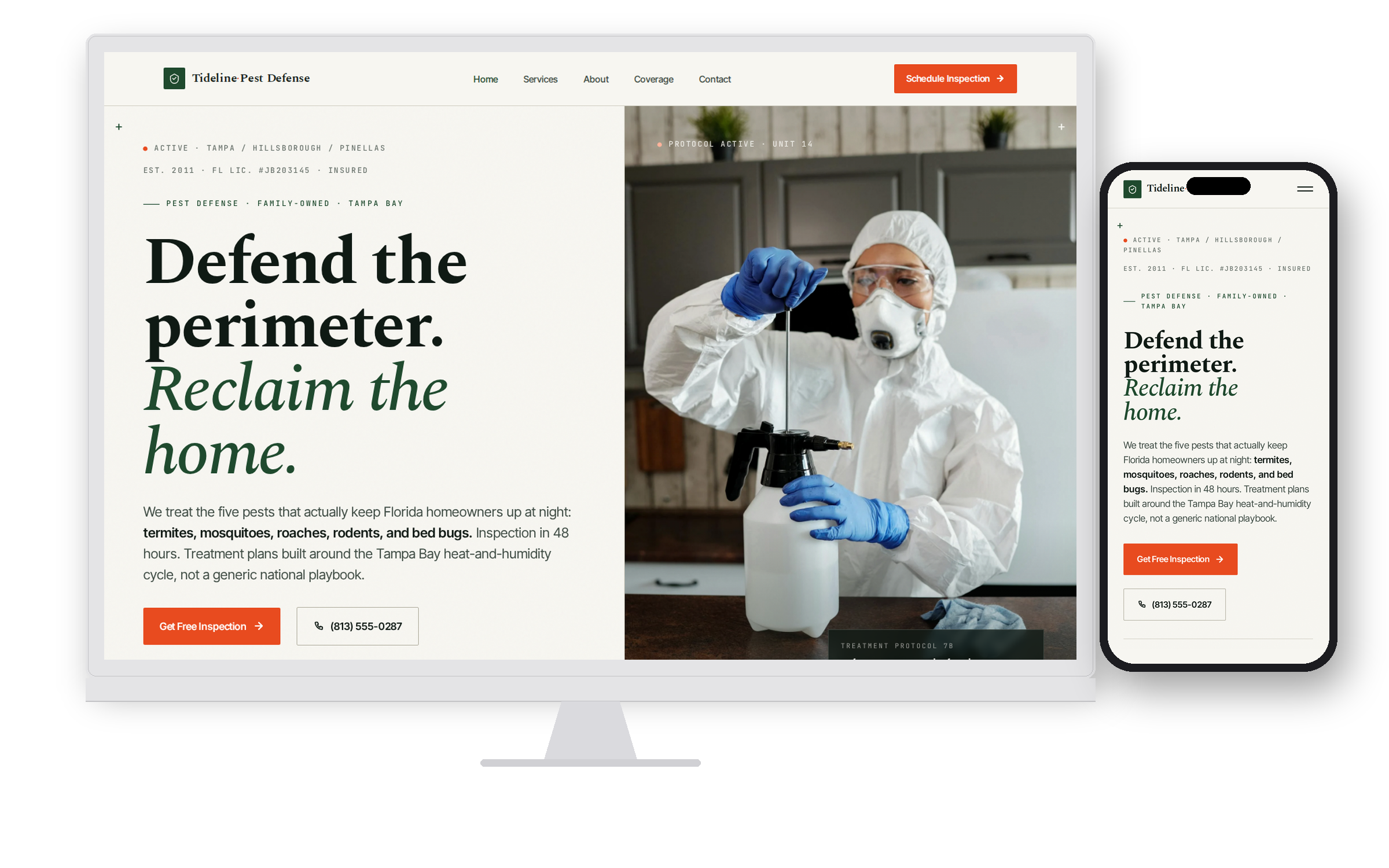 Tideline Pest Defense demo site hero