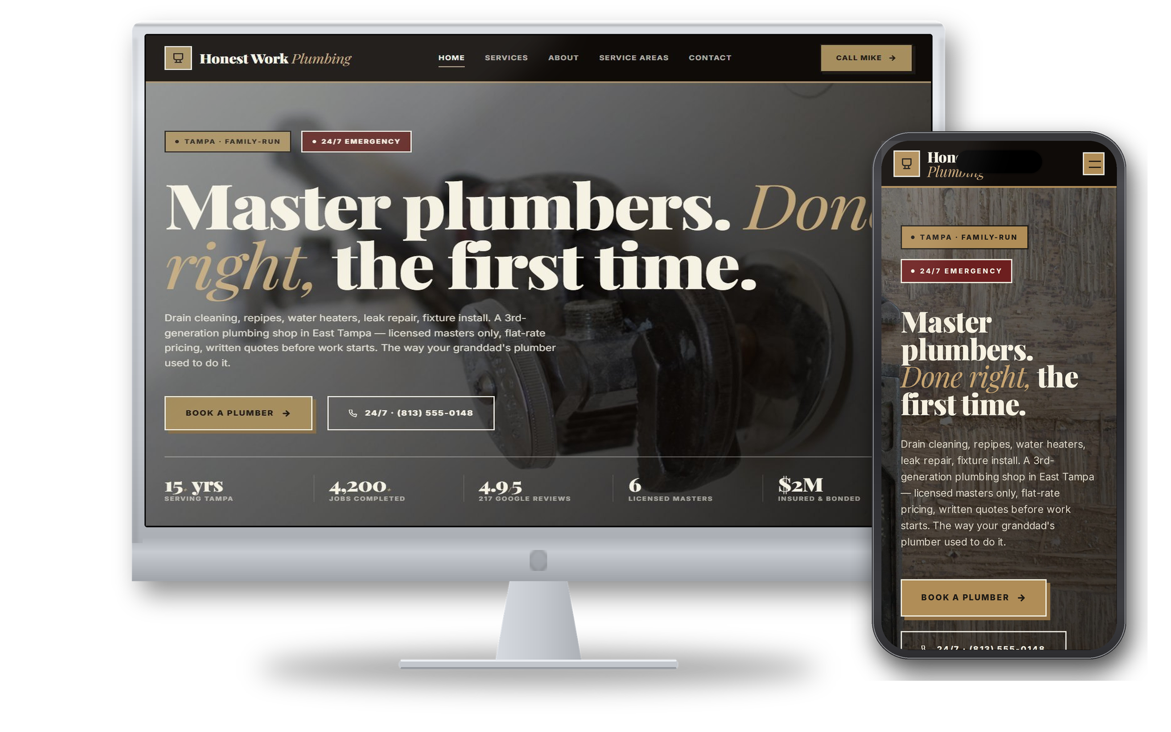 Honest Work Plumbing demo site hero