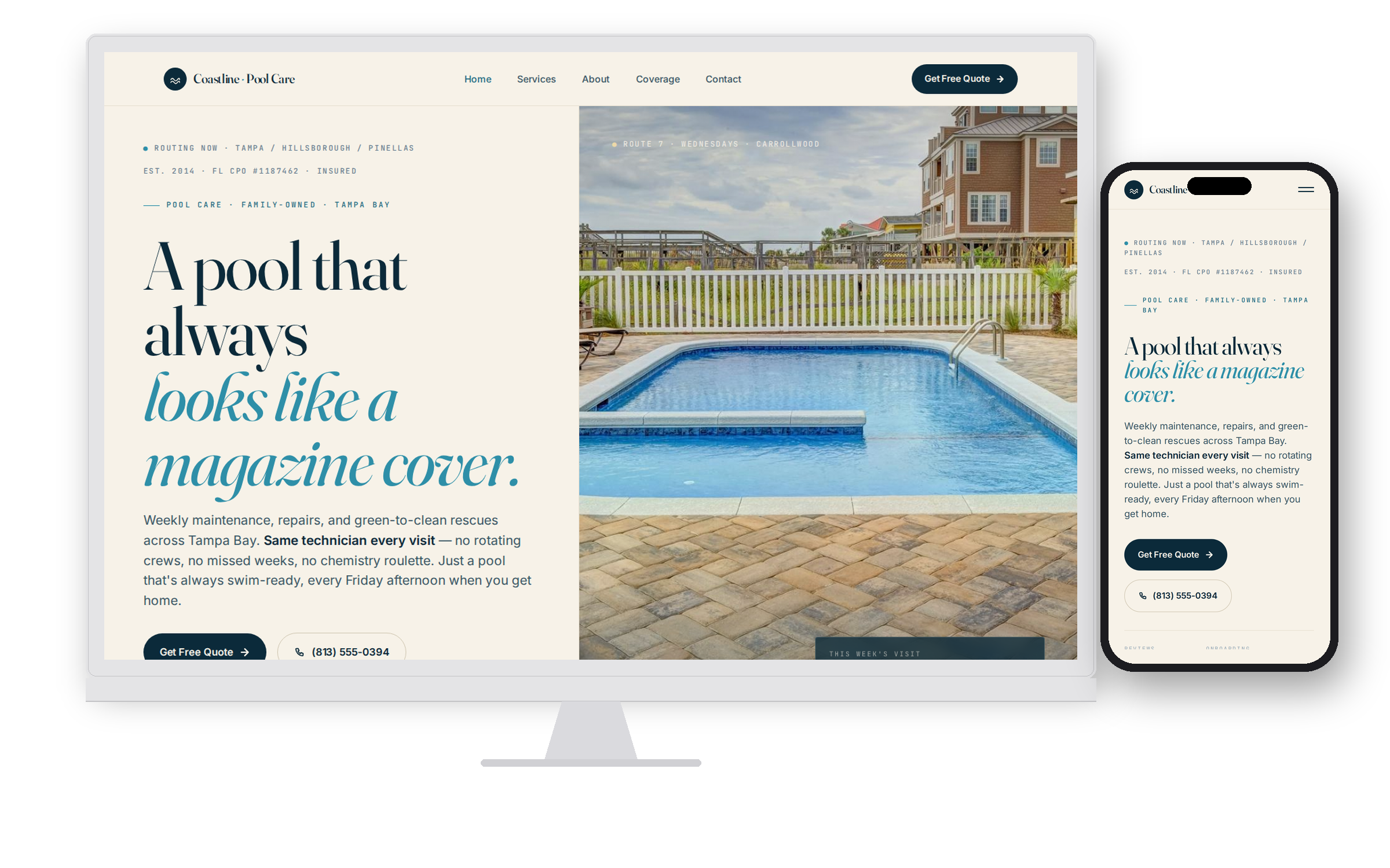 Coastline Pool Care demo site hero